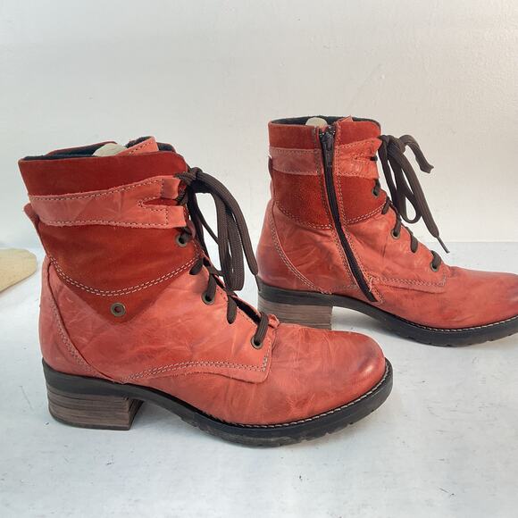 Dromedaris Kara Red Combat Boots Leather Size 8 Womens Pre-Owned - Picture 2 of 5